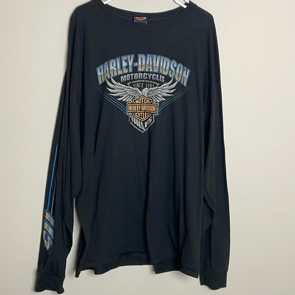 Harley-Davidson Mens Black Heavy Long Sleeve Tee- Eagle Graphic on front-3X